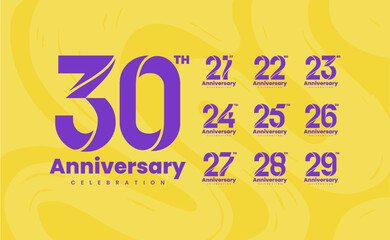 Colorful anniversary celebration logotype set. 21, 22, 23, 24, 25, 26, 27, 28, 29, 30