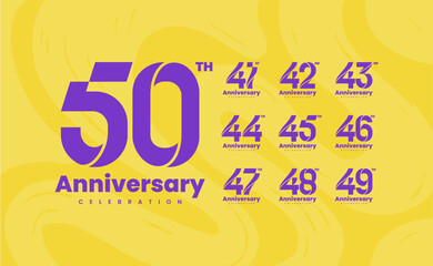 Colorful anniversary celebration logotype set. 41, 42, 43, 44, 45, 46, 47, 48, 49, 50