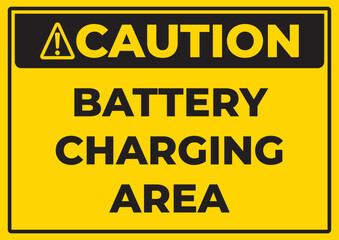 Caution Battery Charging Area Safety Sign – Yellow Industrial Warning Board for Electrical Hazard Zones, Workplace Battery Room Safety Notice and Industrial Compliance Signage
