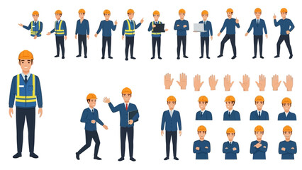 Set of Diverse Poses and Expressions for a Male Professional Character Illustration