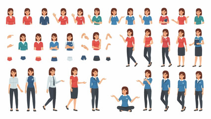 Animated Female Business Character Kit: Diverse Poses, Gestures, and Expressions