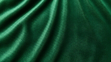 Green fabric with textured surface and draped folds including emerald green cloth material