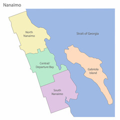 Naklejka premium Nanaimo British Columbia city regions illustrated map vector