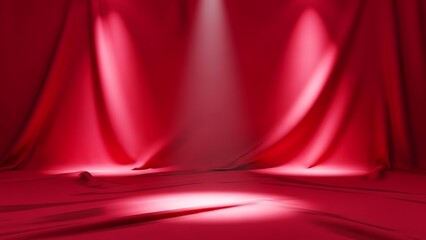 Dramatic red stage curtains with spotlight illumination