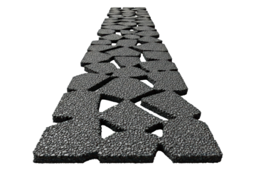 Textured stone pavement path extending into the distance on a transparent background