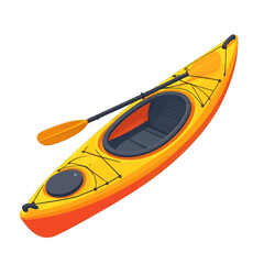 Bright Yellow and Orange Kayak with Paddle Isolated on White Background for Water Sports Adventure
