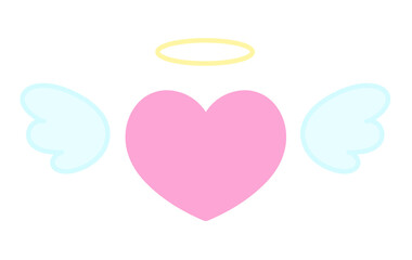 羽とヘイローがついたシンプルなハートの手描きイラストアイコン 