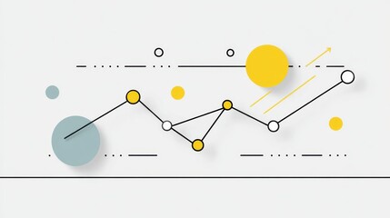 Minimalistic flat design illustration featuring abstract geometric shapes and lines, showcasing a dynamic visual representation of data trends and analytics