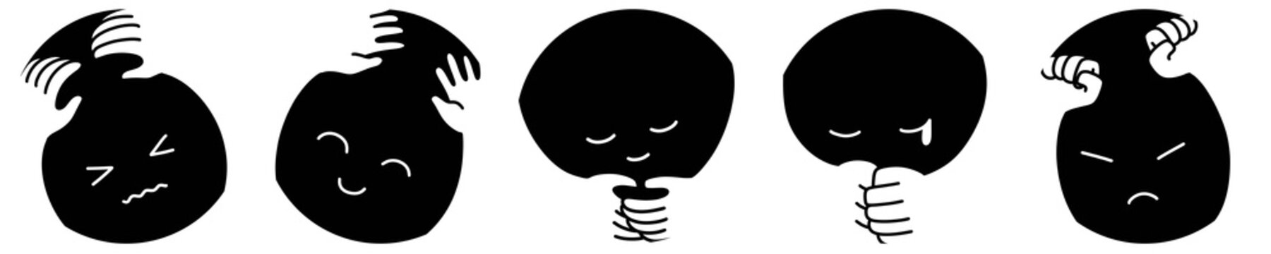 感情単色モノクロ白抜きセット