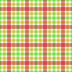 Seamless colorful plaid pattern with soft pastel squares in green, red, yellow, and beige tones. Ideal for fabric, wallpaper, wrapping paper, background, and textile design.
