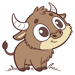 Cartoon yak standing on grass with big eyes