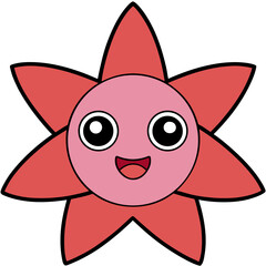 Cartoon flower character with pink center and red petals