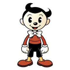Cartoon character with red shirt and black hair standing