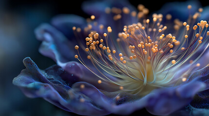 Macro Close-Up of Purple Wildflower in Luminous Natural Light with Vibrant Orange Glow and Delicate Petals