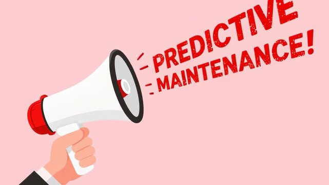 Predictive maintenance engineer. Predictive maintenance concept with hand holding megaphone announcing red message pink background for business communication and proactive equipment repair