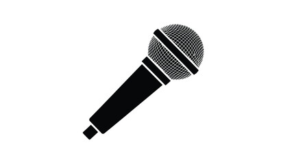 A black and white silhouette illustration of a classic microphone