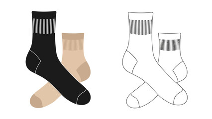 A pair of dark socks and a pair of light socks side by side