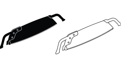 Simple illustration of two hand saws in contrasting black and white styles