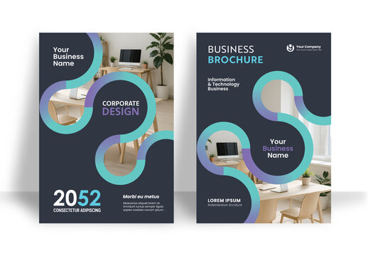 Business Report Cover Template &ndash; Gradient Green to Purple Geometric Layout (A4)	
