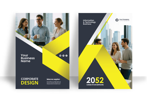 Business Report Cover Template &ndash; Yellow and Black  Geometric Layout (A4)	
