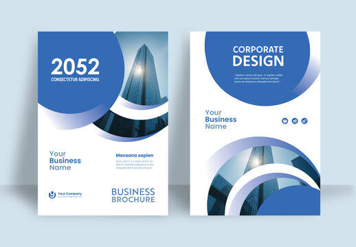 Business Report Cover Template &ndash; Blue and White Geometric Layout (A4)	

