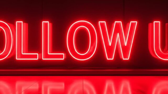 Neon "Follow Us" Sign with Reflection.