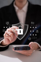 Laptop internet user padlock shield connection computer cybersecurity data information technology network online digital information system protection password concept