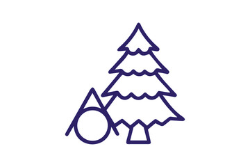 Purple outline of a pine tree and a mountain on black background evergreen nature