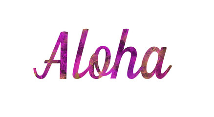 Aloha Lettered Script Typography with Alcohol Ink Texture on Transparent Background