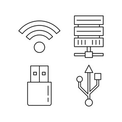 Network Server Wi-Fi USB Technology Outline Icons