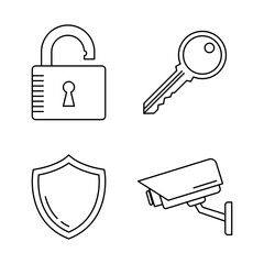 Security Key Padlock Shield Camera Outline Icons