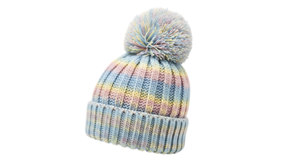 Multicolor Knitted Beanie Hat with Pom Pom Winter Fashion
