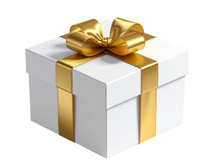 Fototapeta premium Untitled design - Elegant White Present with Golden Ribbon – Festive Occasion PNG