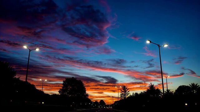 Street sunset sky night view