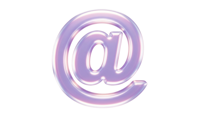 A shimmering purple iridescent 'at' symbol representing digital communication