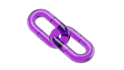A 3d render of two interlocking purple translucent chain links representing connection