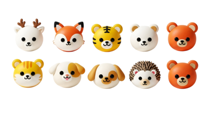 A colorful collection of cute animal character faces on a black background