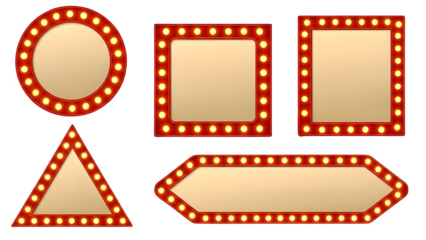 Set of vintage electric marquee light frames and glowing retro banners template collection isolated PNG with Transparent Background