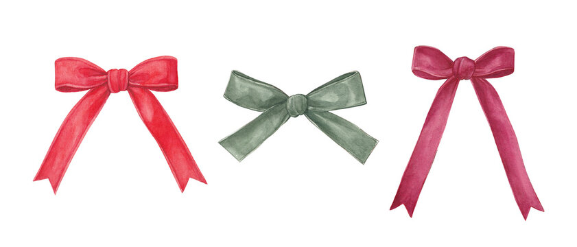 Watercolor Christmas bows collection, Festive decoration