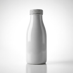 Blank white milk bottle with screw cap mockup on light gray background