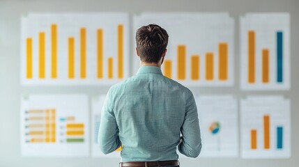 Focused professional analyzing business charts in office environment for performance insights