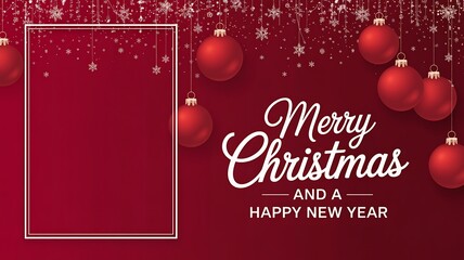 Merry christmas and happy new year greeting card with red bauble