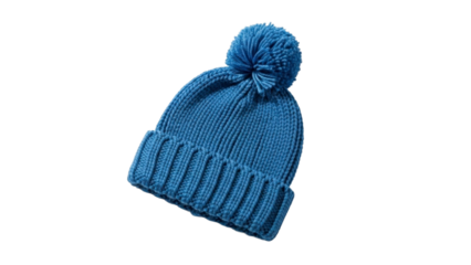 Blue Knitted Winter Hat with Pompom on a Transparent Background PNG Image