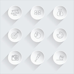 Isolated a kinds of Business Strategy and Legal Neumorphic Icon Set Vector