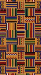 Textile pattern featuring a vibrant arrangement of brightly colored, horizontally and vertically oriented woven fabric squares