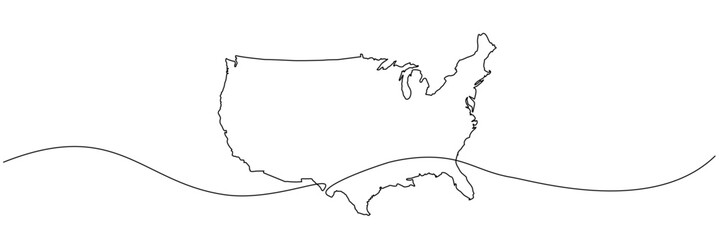 Continious line art America map vector for minimalist travel designs. Symbolizes US geography, unity, and modern one-line artistic style.
