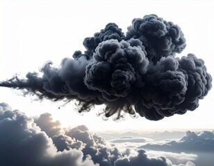Horizontal smoky black cloud floating, thick and dark smoke effect.