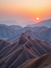 Naklejka premium Picturesque Asir Mountains at Sunrise, Saudi Arabia, panoramic, Middle East