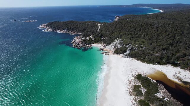 Sloop Lagoon And Taylors Beach In The Gardens, TAS, Australia - Aerial Shot