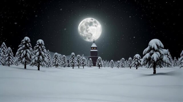 Forest scene in the moonlight on a snowy night - Powered by Adobe